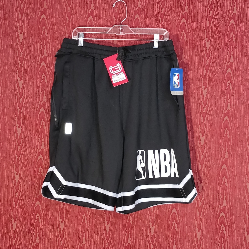 NBA ULTRA GAME Black/White Embroidered Heavy Black Athletic Shorts Size XL